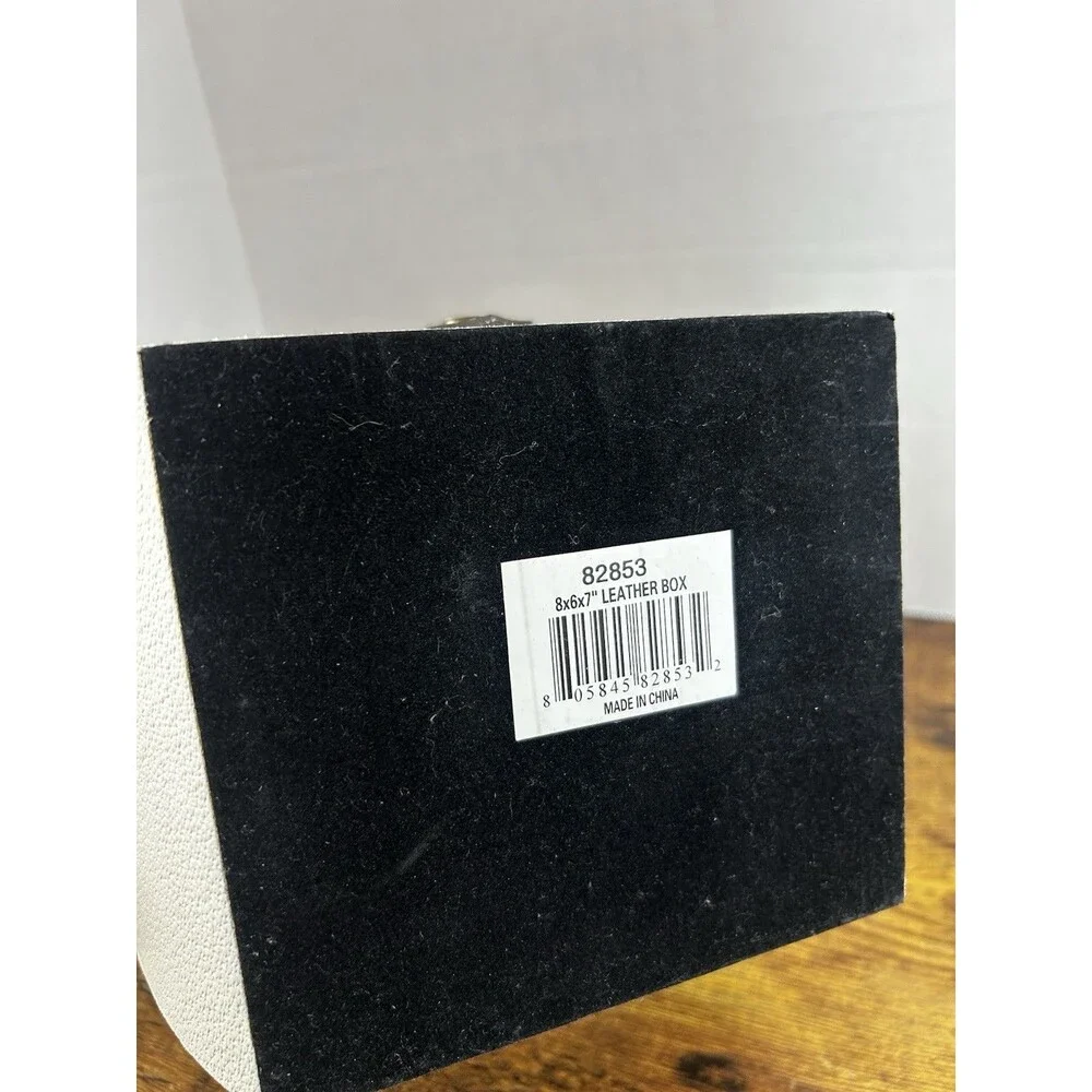 Black White Faux Leather Storage Box Decorative Trunk Case W/ Handle 8X6X7 Vtg